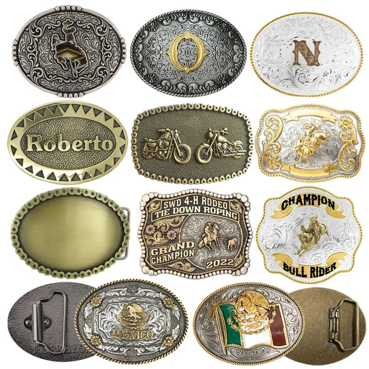 Custom Logo Designer Accessories Cheap Rotating 3d Blank Women  Cowboy Western Name Zinc Alloy Mexican Metal Men Belt Buckle