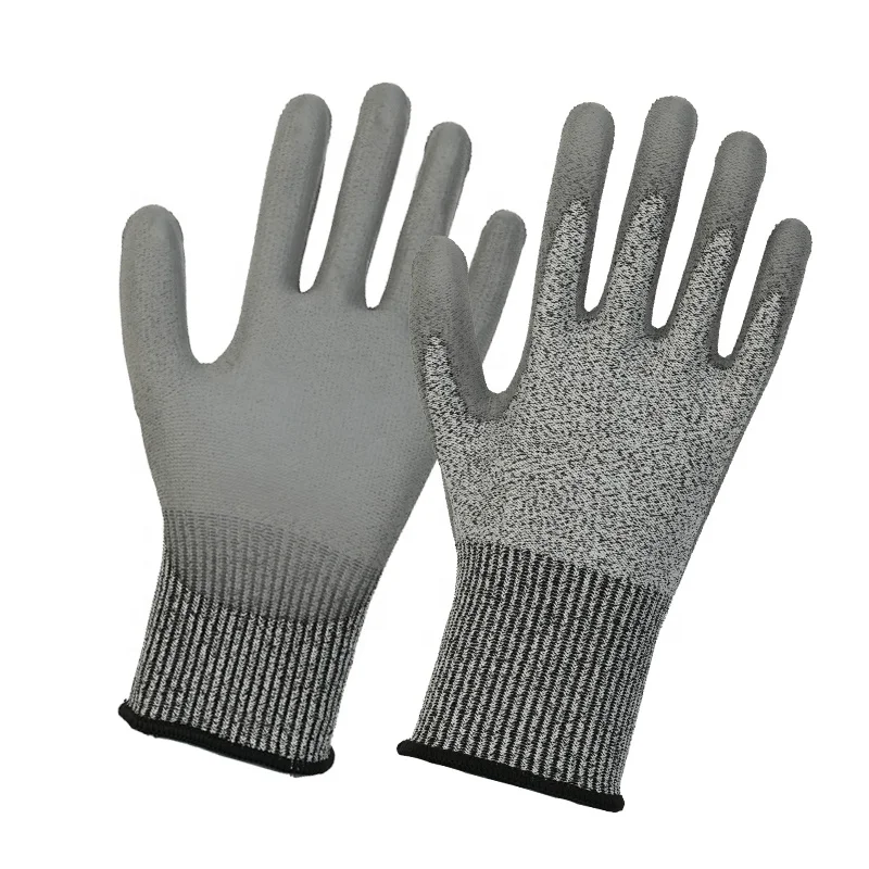 factory price customized logo CE cut resistant level 5 13G hppe liner PU dipped industrial work hand protect glove