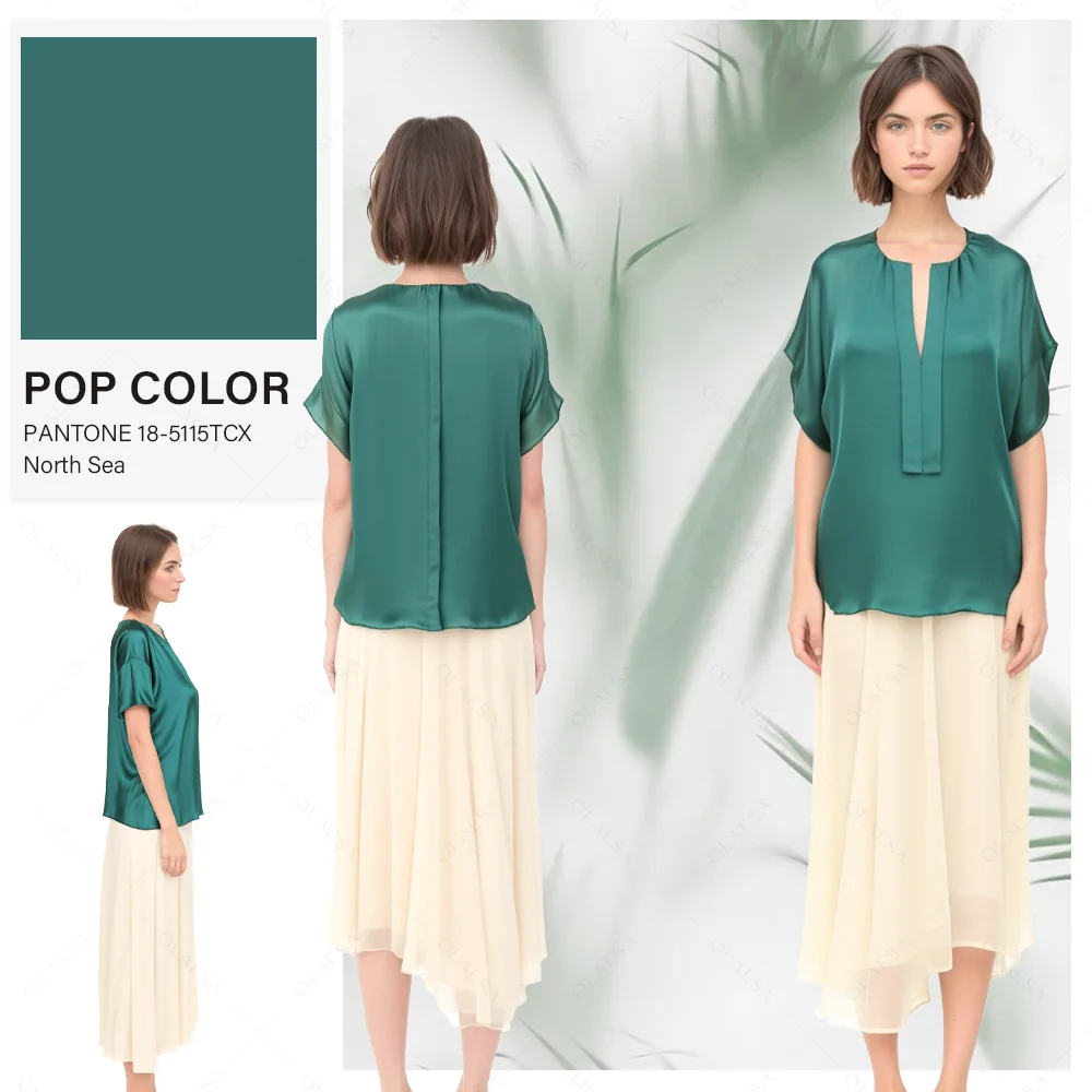 ODM Designer Mint Cap Sleeve Elegant Silk Ruffles Formal Casual Top For Ladies