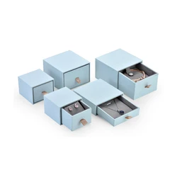 Hongxi OEM Drawer Slide Mini Blue Earrings Ring Storage Box Paper Gift Jewelry Cardboard Packaging Luxury Custom Logo With Bag