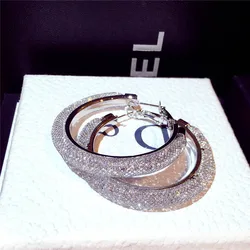 The New Silver Needle Earrings Exaggerated Trend Inlaid Rhinestone Large Circle Temperament Earring