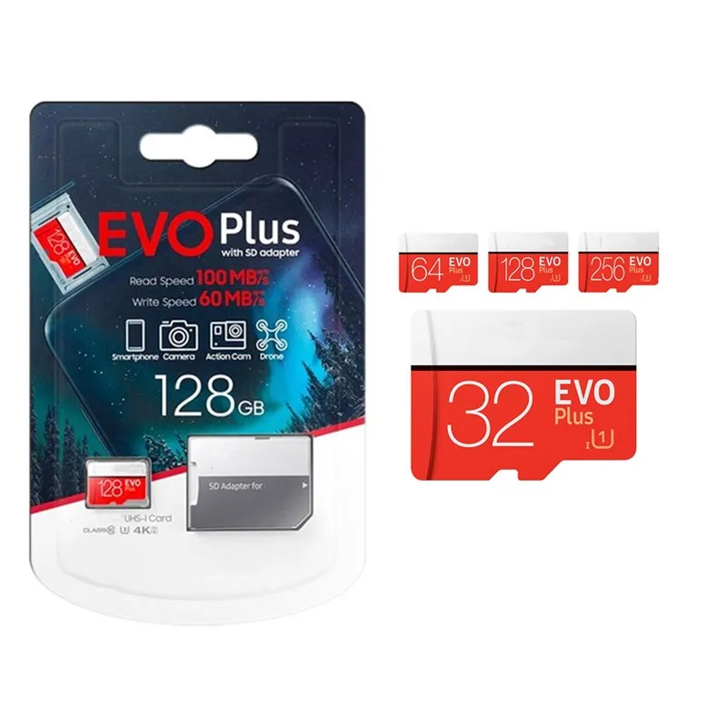 Wholesale Evo Plus Class 10 Memory Cards 32GB 64GB 128GB 256GB Mini TF SD Card with Free Adapter
