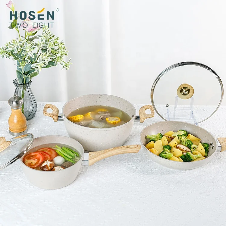 Granite Cookware Sets Wok Baking Grill Pan Soup & Stock Pots Modern Tri Ply Bonded Induction Cookers Non Stick Pots And Pans