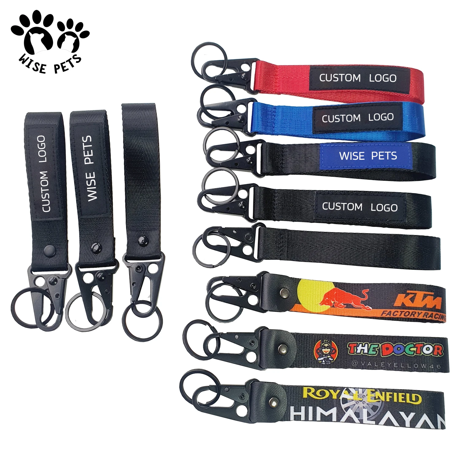 Factory Bag Accessories Multi-functional Nylon Webbing Olecranon Pendant Carabiner Short Lanyard Belt Keychain With Magic Tape