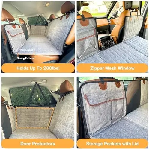 hot sales Waterproof Hard Bottom Dog Car Seat Cover Backseat Extender  Storage Pockets for Truck SUV Car Travel Bed