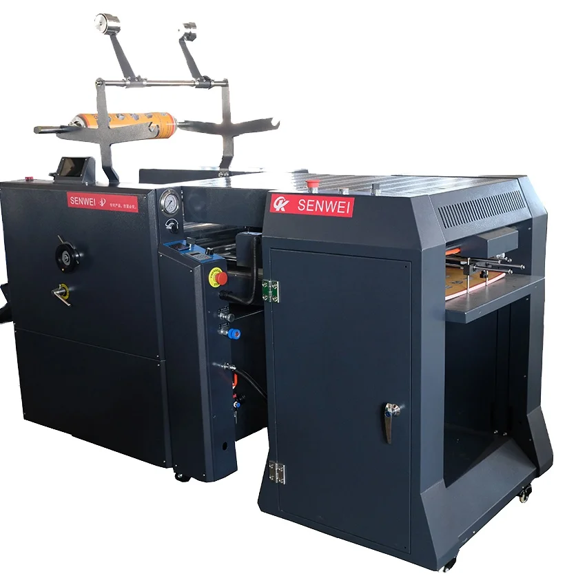 SWFM-520H 485mm width oil heating hot roll computer control automatic laminating machine auto feed and auto cut laminator