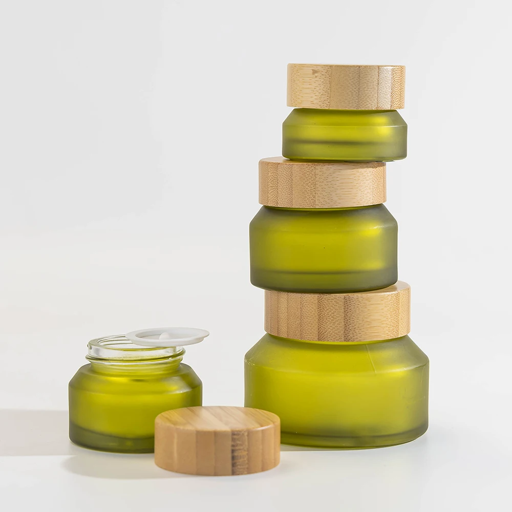 olive green glass jar 15g 30g face cream jar and empty cosmetic container 50g 100g matte green glass jar with bamboo lid