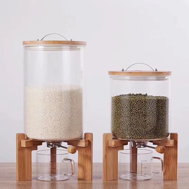 High Borosilicate Lead-free Glass Food Storage Jars Rice Barrels With Bamboo Lid
