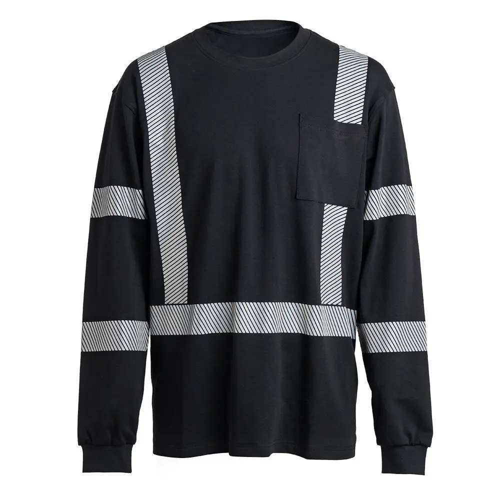 Wholesale Custom Construction Flame Retardant FR Welding Royal Blue Black Hi Vis Long Sleeve Work Reflective Safety T Shirt