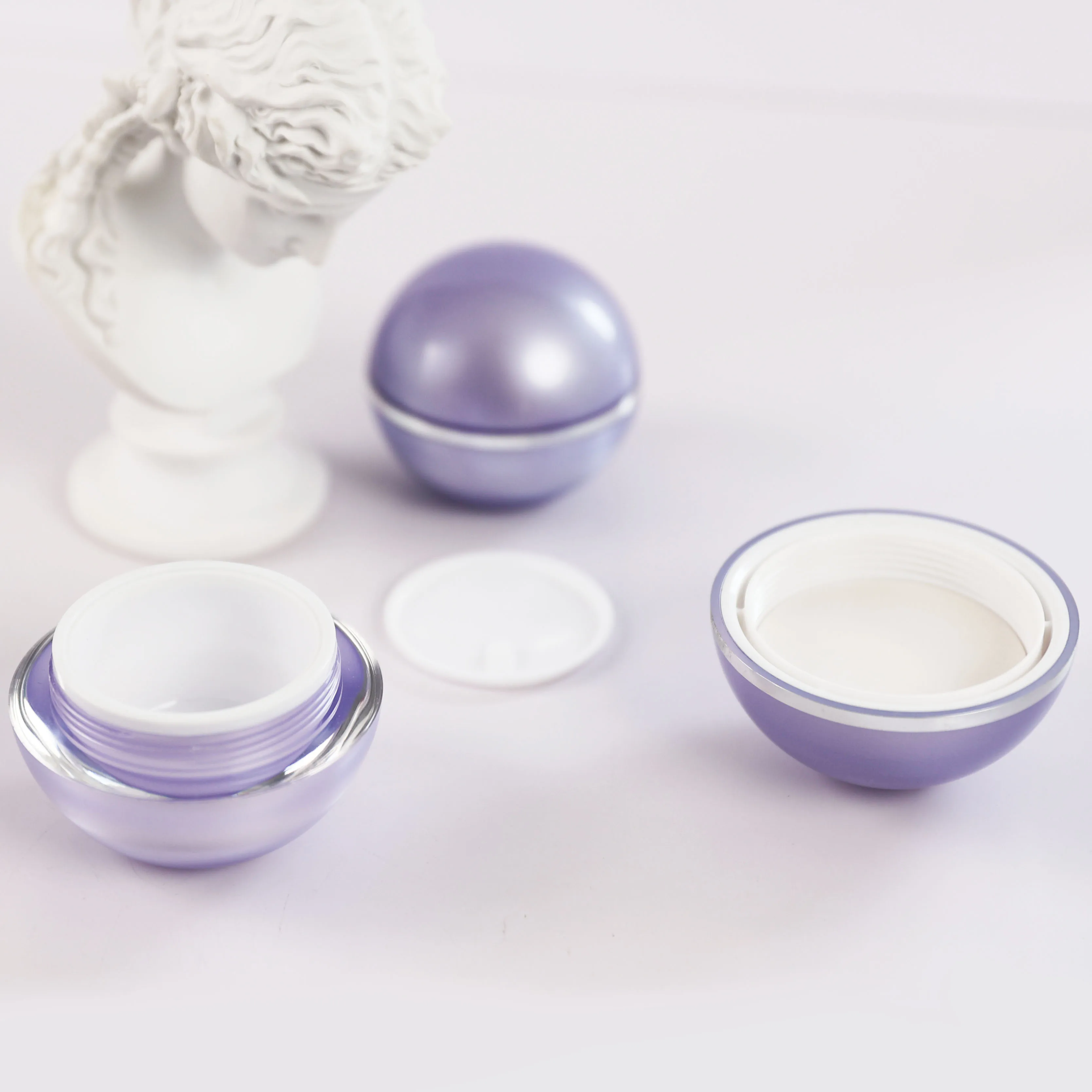 Luxury Purple Double Wall Cosmetic Containers Ball Shape 5g15g30g50g80g Spherical Acrylic Cream Jar