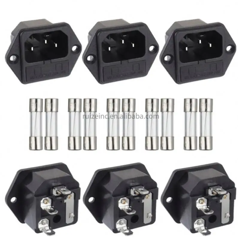 6 pieces panel mounting plug fit C14 3 pin inlet module power supply connector socket straight line