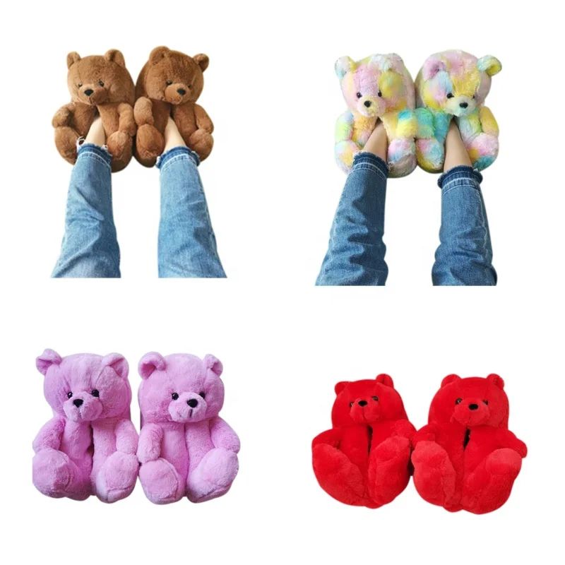 2022 autumn and winter models spot multicolor teddy bear slippers floor home plush thick cotton warm shoes bulk order discount