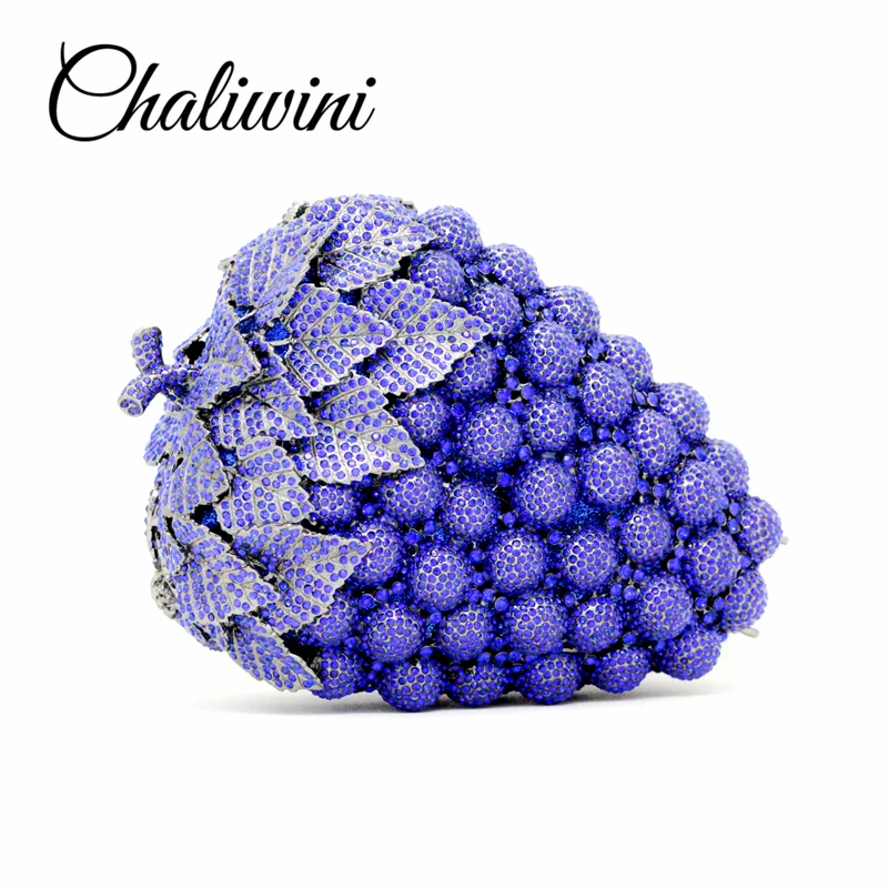 New Style Purple Grape Luxury Crystal Bags Women Banquet Purse Ladies Evening Bags Diamond Clutch Bags Wristlets Handbags