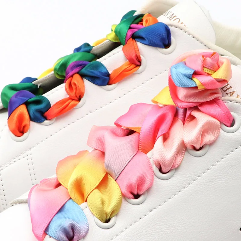 1Pair 2 CM Width Silk Satin Shoelaces Ribbon Shoe Laces Boots Women Sneakers ShoeLace 19 Colors Length 80CM/100CM/120CM S-1