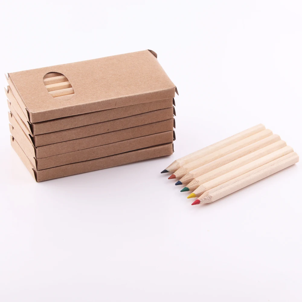 Cheap small pencil set gifts mini 6pcs natural school color pencil set with box