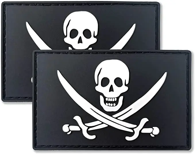 Hook and Loop Fastener Patches QQSD Pirate Jack Rackham Flag Patch Tactical Pirate Patch - PVC 3D Canvas Soft Rubber