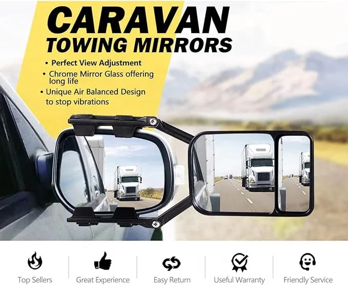 83124#Caravan Towing Mirror Extension Wide Vision Universal Clamp-On Towing Mirror 360 Degree Rotation Adjustable Towing Mirror