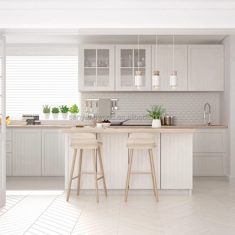 Home Improvement Kitchen Cupboard White PET Lacquer High Glossy Kitchen Cabinet Design