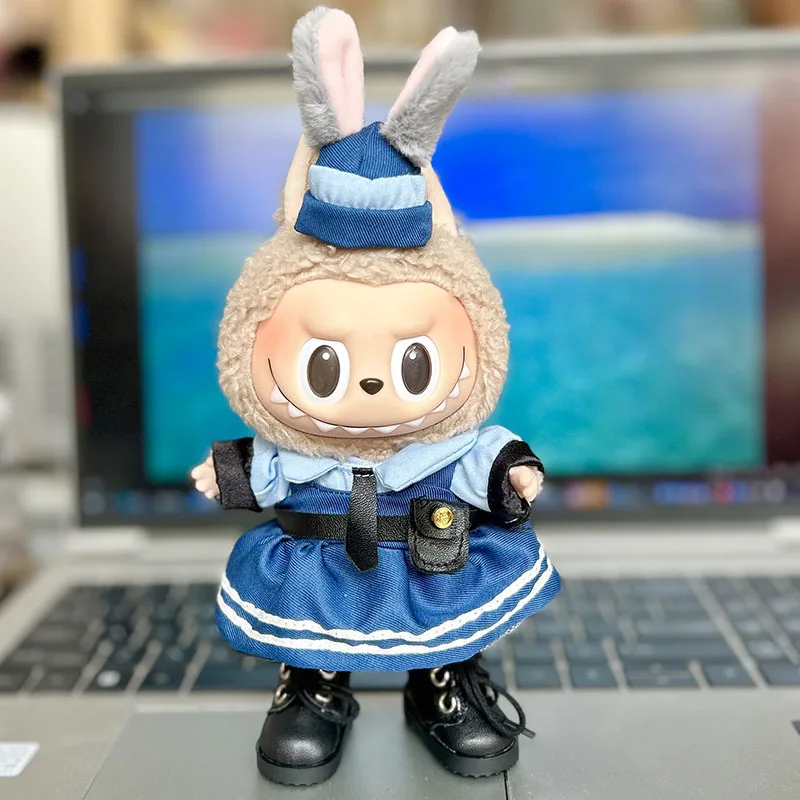 Cute Dress Outfit Clothes Only Shoes 17cm Blind Box Keychain Labubu Pendant Leather Canvas Sneaker Clothing