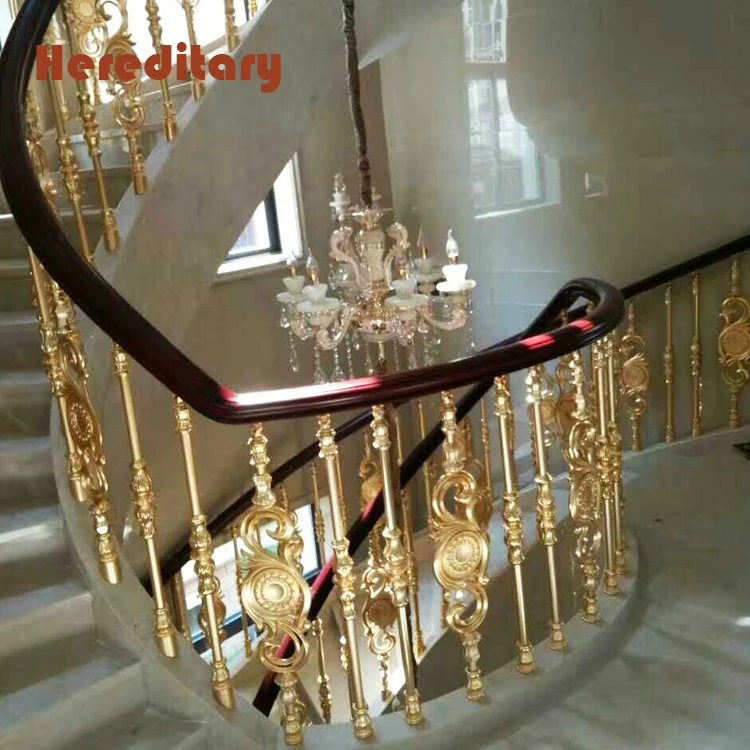 K gold indoor luxury stair railing and cast aluminum staircase railings with red wood handrails