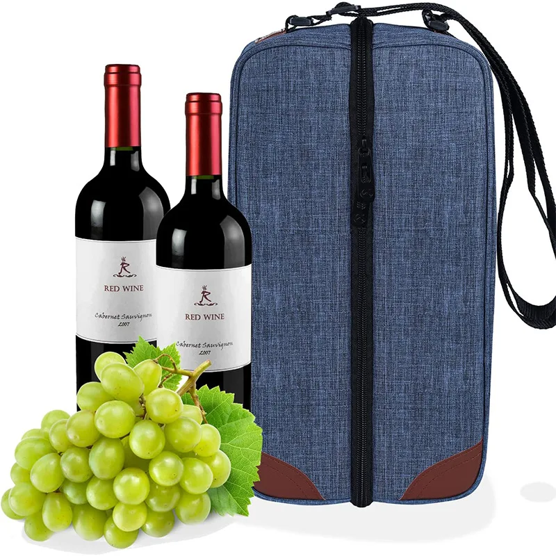Wine Tote Bag with Cooler Compartment Picnic Wine And Two Glasses Holder Carrier Bags For Wine Lovers Gift