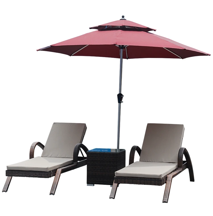 Outdoor balcony lounge rattan outdoor patio swimming pool reclining bed rattan woven beach chair sun loungers