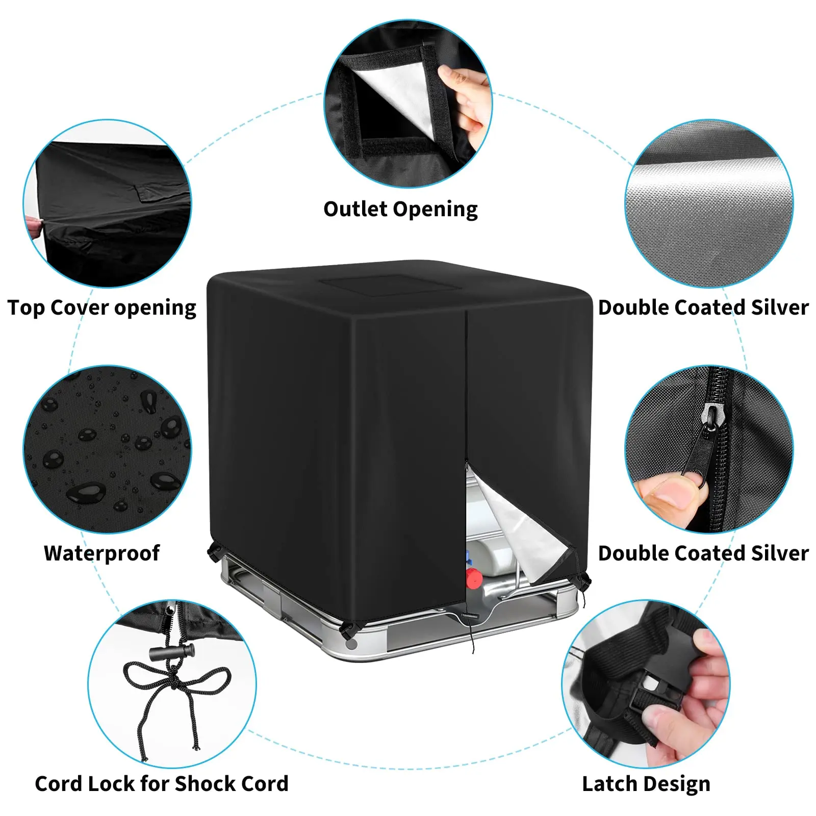 Heavy 1000l Outdoor 275 Gallon Rain Barrel 210D 420D Waterproof Water Tank Protective Cover IBC Water Tank Cover