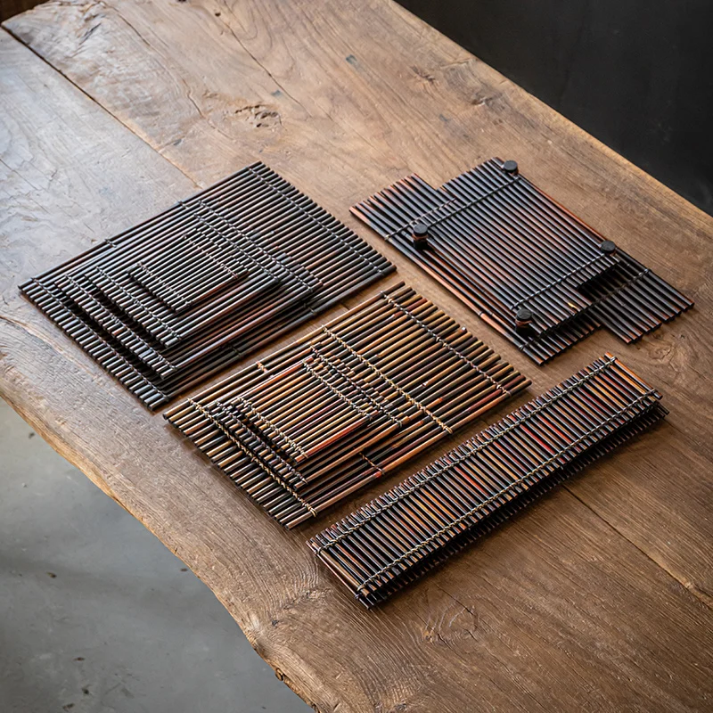 Zong Ye Stalk Row Antique Bamboo Dry Brewing Table Tea Mat Bamboo Teapot Tray Teacup Tea Mat Kung Fu Tea