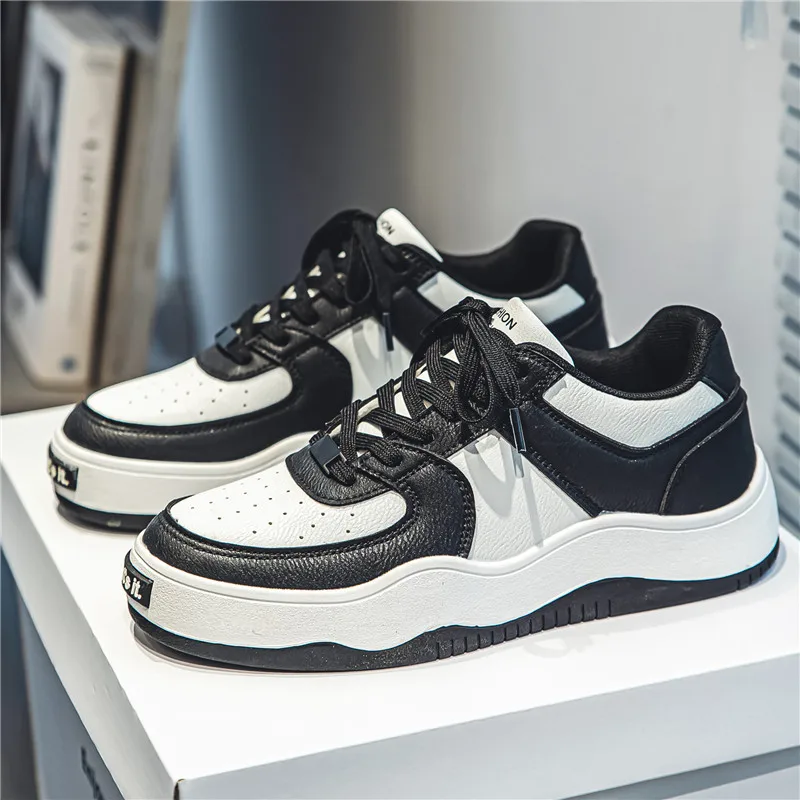 New Thick Sole Student Leather Fashion Sneakers Custom Walking Style Casual Shoes For Men Zapato De Correr