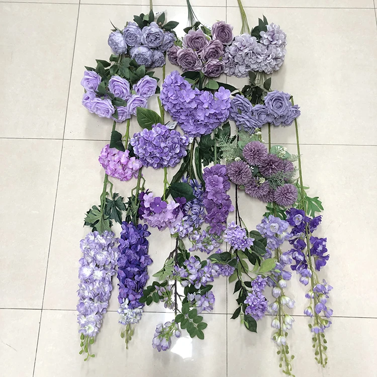 P-016 Wholesale Purple Series Bouquet Orchid Flower Silk Hydrangea Rose Peony Wedding Decoration Supplies Artificial Flower