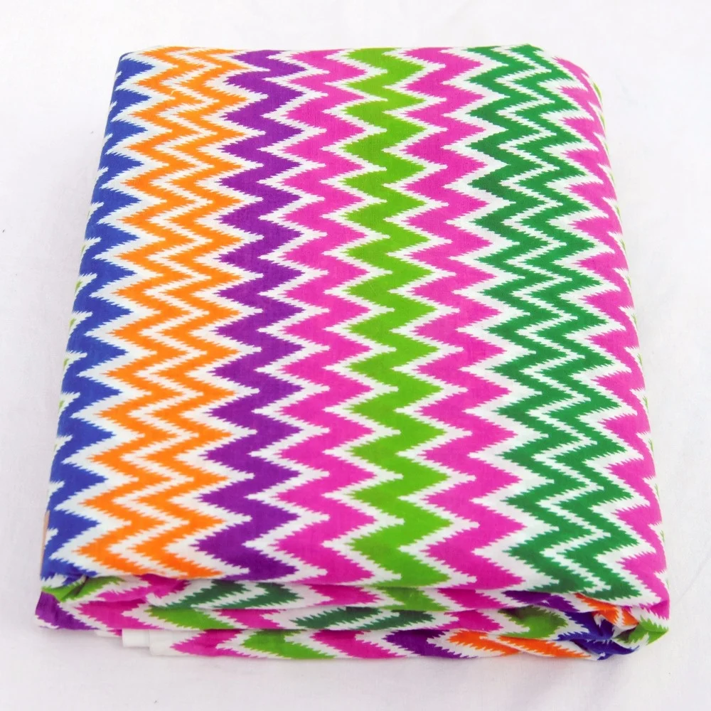 Premium Quality Zig Zag Block Printed Multi Color Fabric Indian Cotton Handmade Dress Making Fabric For Clothing Wholesale