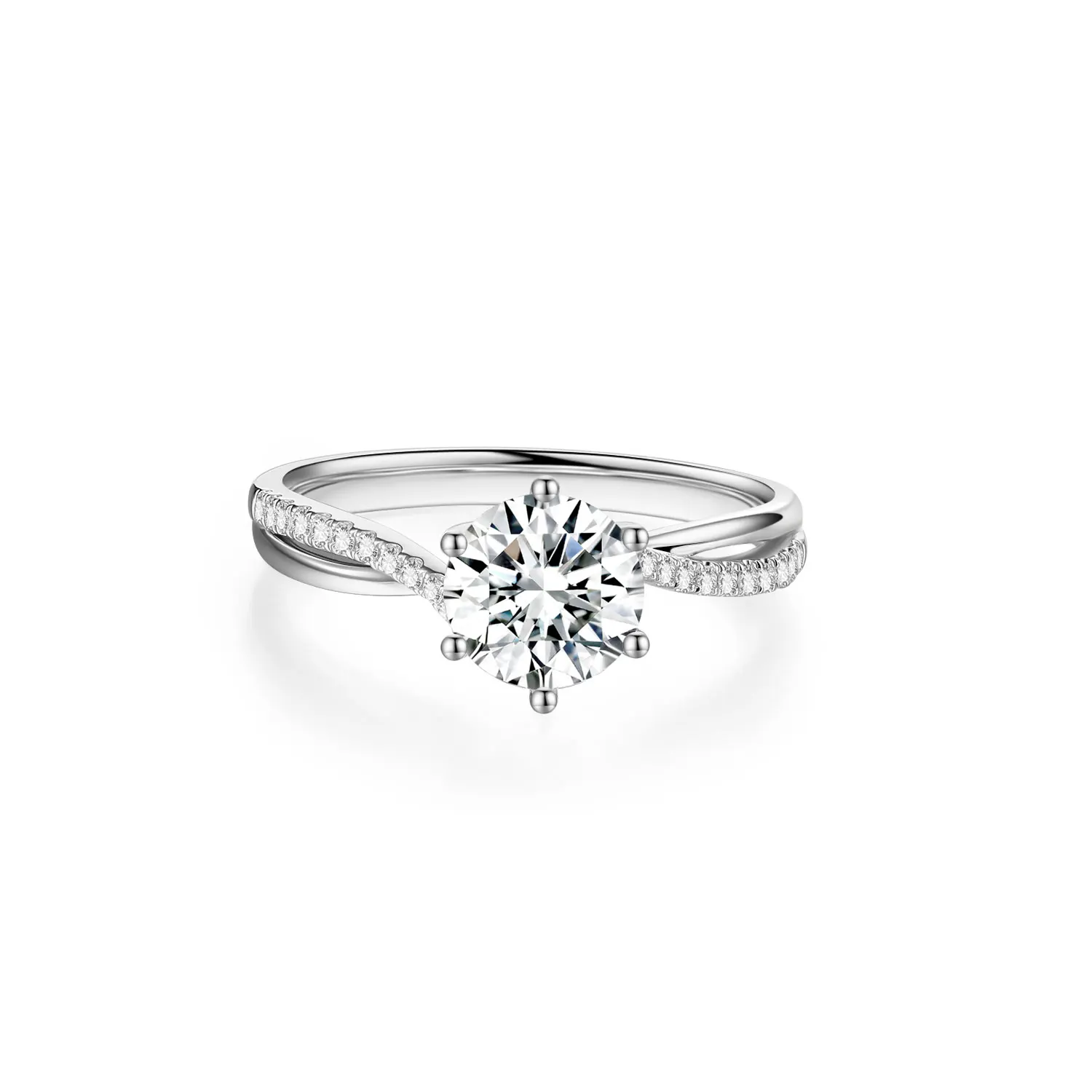 Abiding Romantic Twisted Arm 1CT Main Stone Synthetic Diamond Wedding Ring 6 Claws Design Engagement Finger Ring 18K