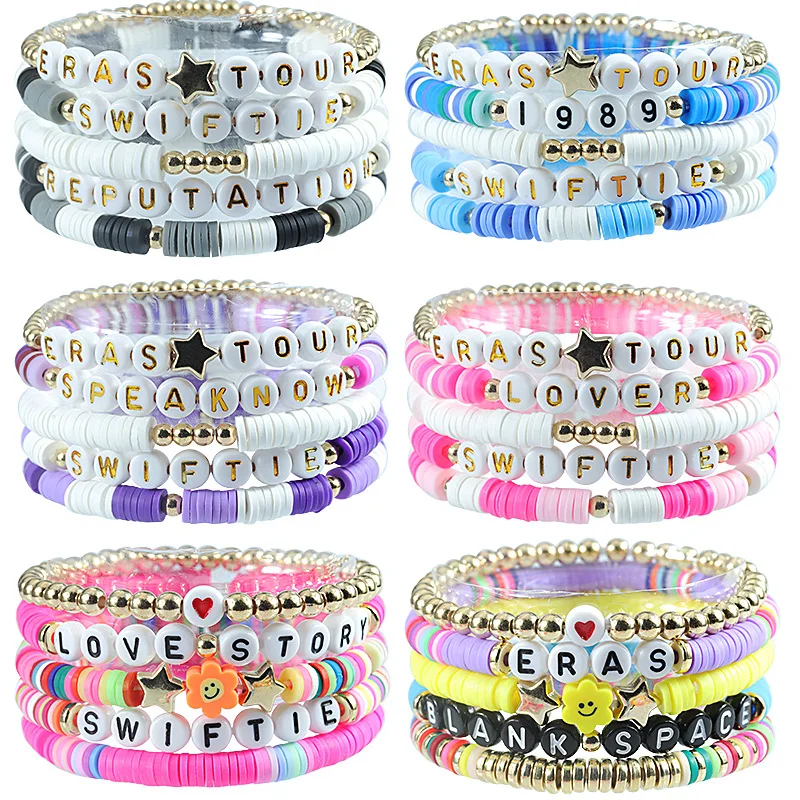 Taylor Bracelets Singer Inspired Friendship Set for Women Clay Beads Bracelet for Swiftie Fans Summer Bohemian Bracelet