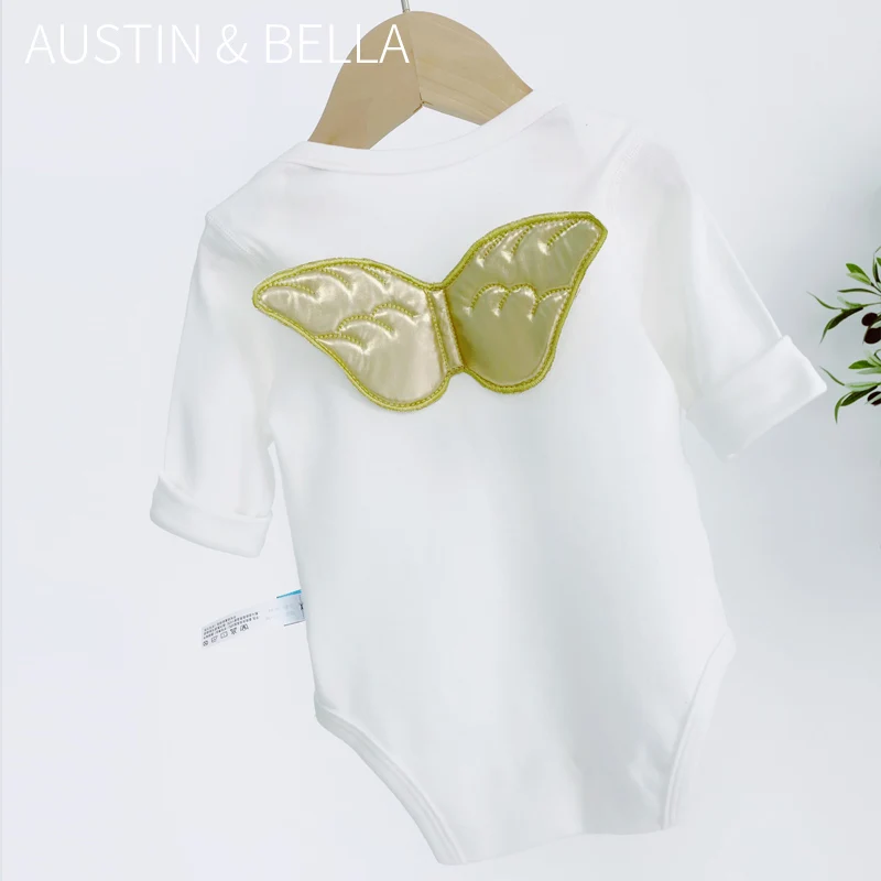 AustinBella 2021 оптовая продажа бутик Новое поступление Летняя одежда для маленьких мальчиков комбинезон с коротким рукавом для новорожденных комбинезон с золотым крылом