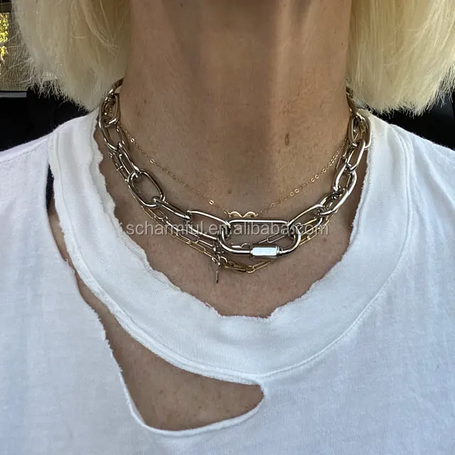 NS204178 Carabiner Screw Oval Lock Clasp Chain Chorker Necklace,Oval Lock Clasp Necklace