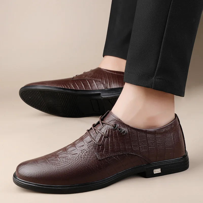 New formal business casual leather shoes cowhide British soft sole trend warm and plush driving shoes