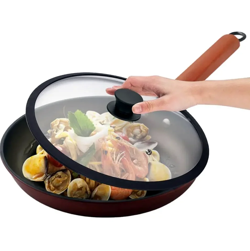 Factory Directly Sale Multiple sizes Tempered Glass Lid with G type silicone rim for Cookware Fry Pan and Pot