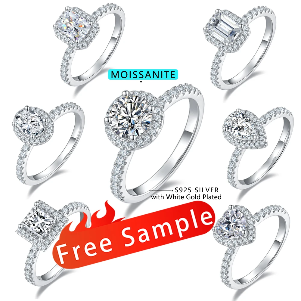 Engagement Ring White Gold Plated 925 Sterling Silver High Quality 1 Carat Moissanite Wedding Rings for Women