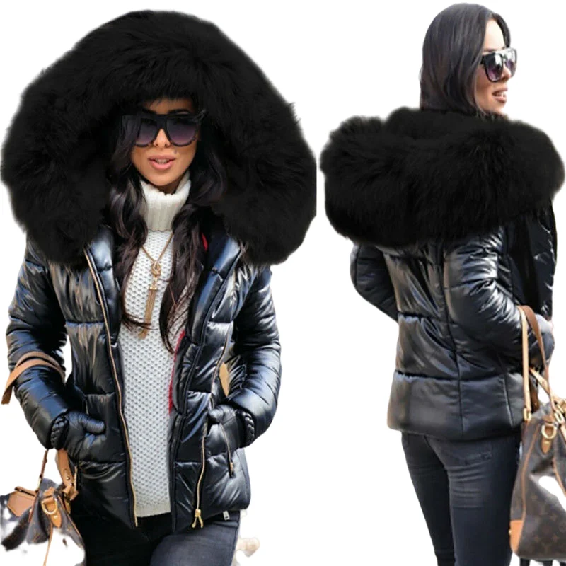 Wholesale Leather Jacket Ladies Short Zipper Cotton-padded Winter Luxury Fur Women Bubble Coat Real Racoon Fur Coat