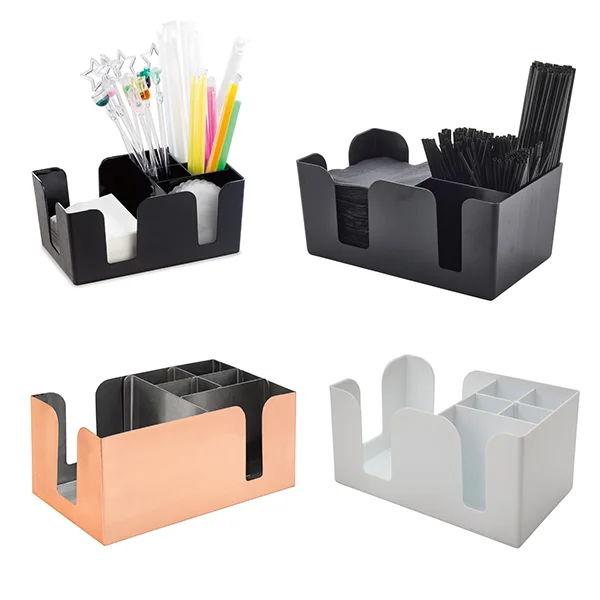 Customized 6/4/2 Condiments Eco-Friendly Promotion Bar Caddy Customized Logo Printing Plastic Napkin Holder Caddy For Promotion