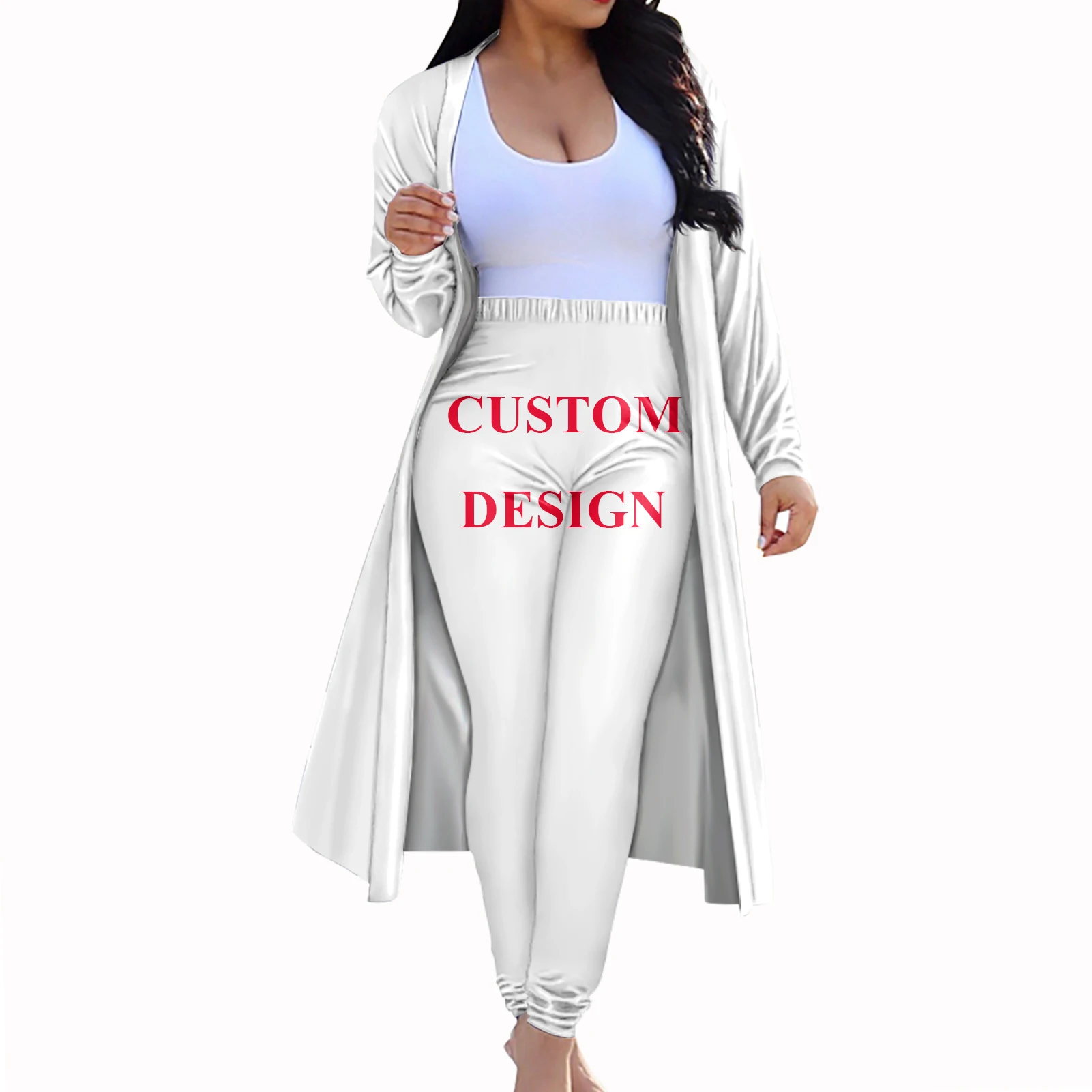 
Custom Logo/Design/Image Plus Size Womens Two Piece Outfits Floral Printed Cardigan Trench Coat & Skinny Long Pants Sweatsuit 