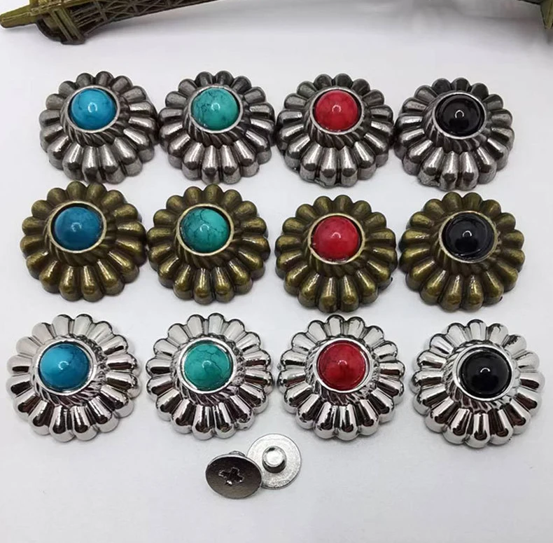 Цветок Navajo Conchos с синтетическими бирюзовыми винтовыми заклепками Бумажник Браслет украшение