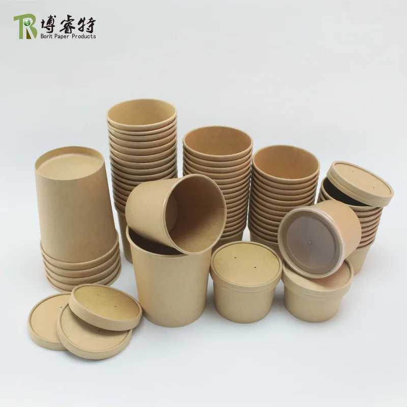 Chinese Disposable Takeaway Food Container Kraft Paper Fast  Packaging 26oz Noodle Bowls Hot Soup Cups