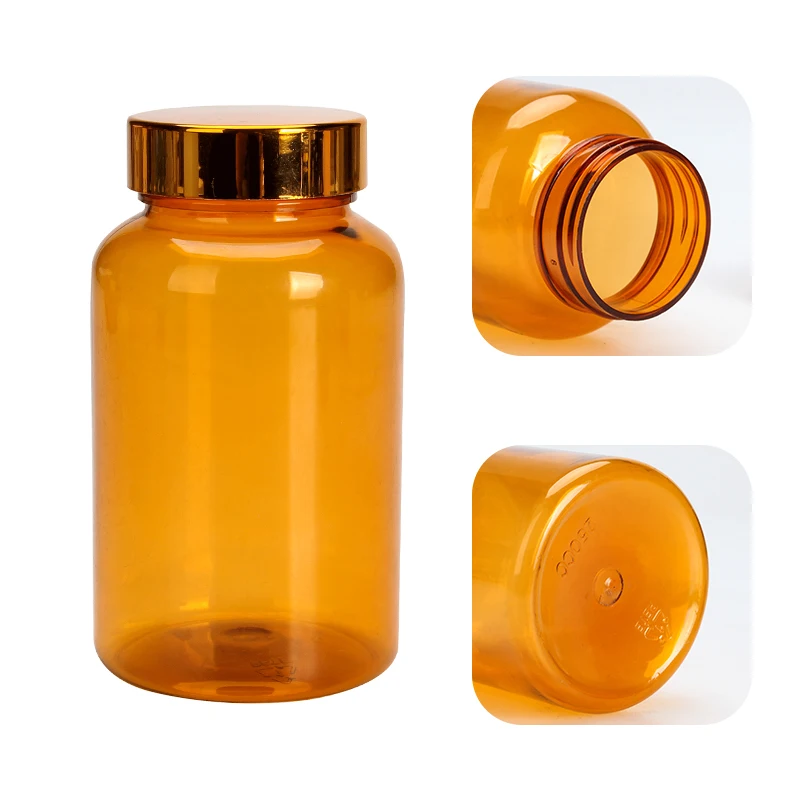 Hot luxury red green orange amber brown clear biodegradable pharmaceutical medicine bottle for pill capsule with child proof cap