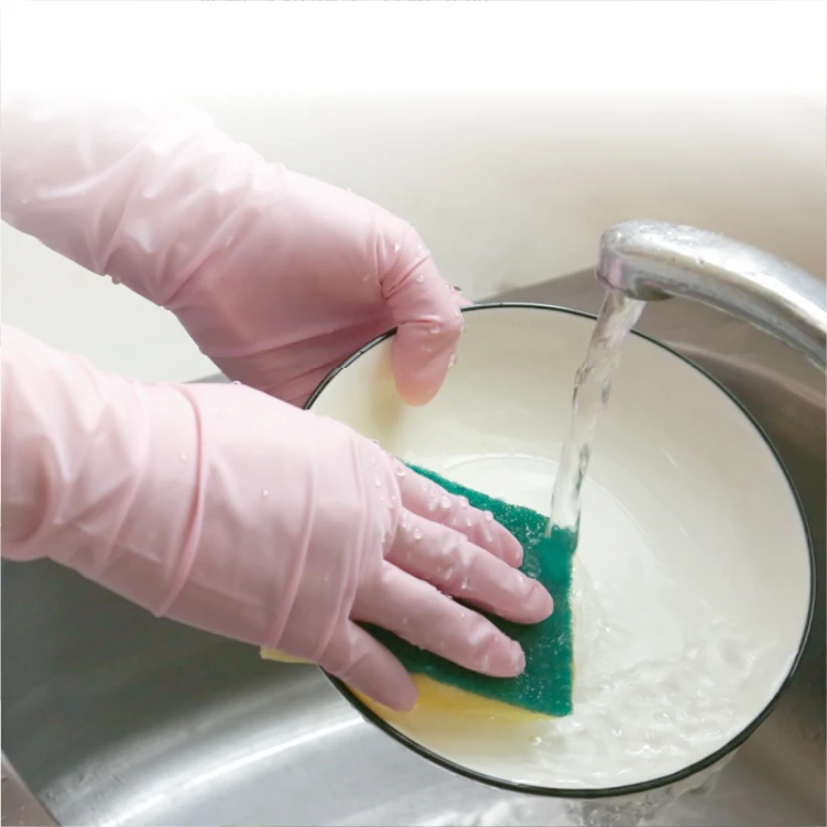ANBOSON 12inch Long Sleeve Non-Slip Grip Waterproof Cleaning Washing Bath Disposable Household Rubber Nitrile Gloves For Women