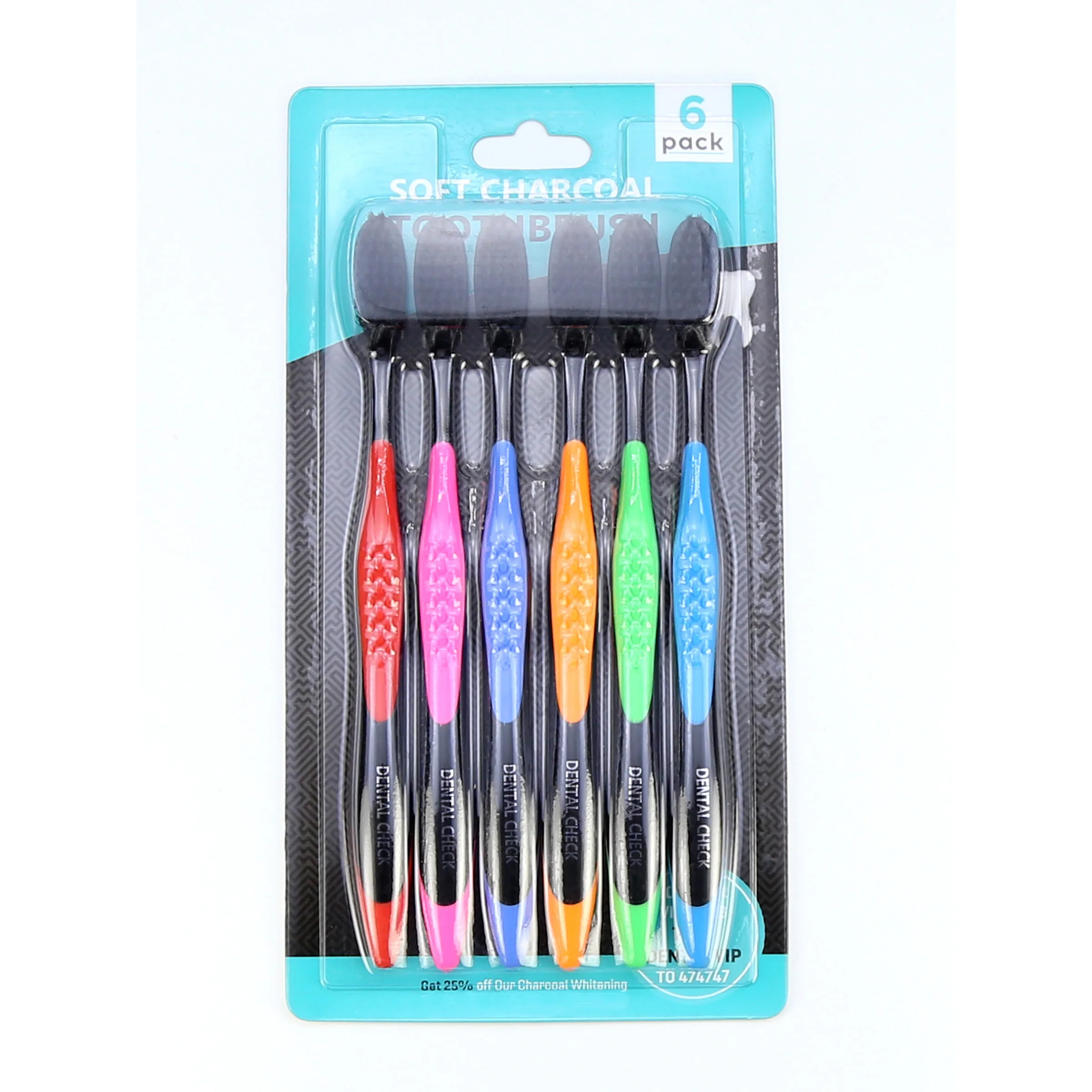 Soft Charcoal Infused Tapered Brisltes Oral Health Products Dental Toothbrush Hot Selling Blister Card Package 6Pack