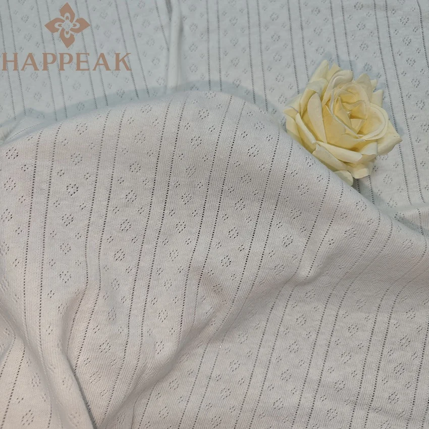 HAPPEAK Hot Selling 100% Cotton Heart Pointelle Knit Fabric Jacquard Breathable Stretch Rib Knitted Fabric For Top