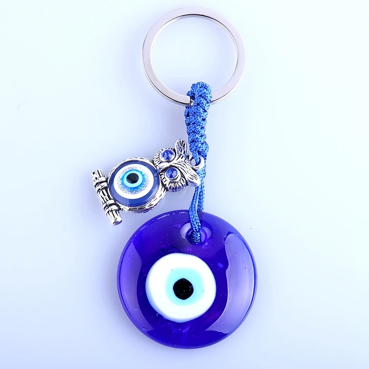 2021 Newest Jewelry Blue Stones Car Ring Alloy Glass Ring Blue Owl Evil Eye Keychain