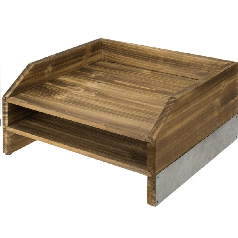 Dark brown wooden storage decoration galvanized office desk folder storage box