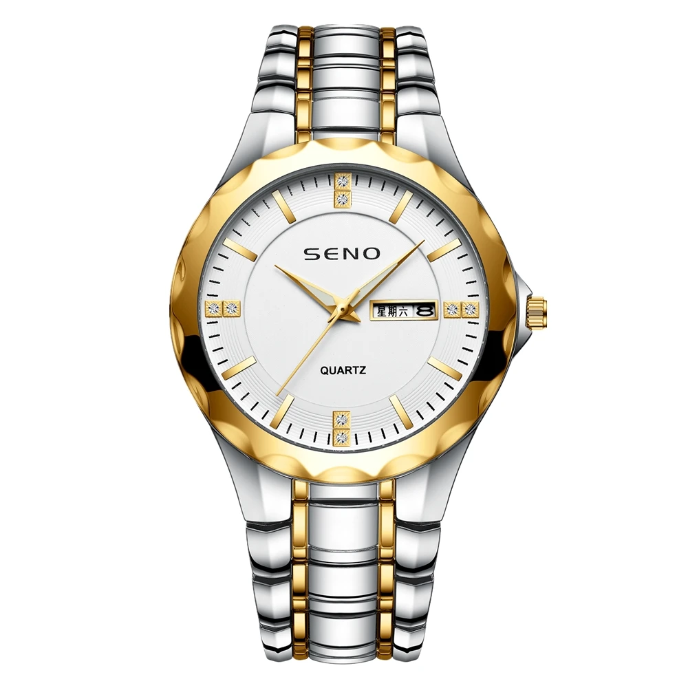 SENO Stylish Wrist Watch for Men Stainless Steel Strap Watches Perfect Quartz Movement Waterproof and Scratch Resistant